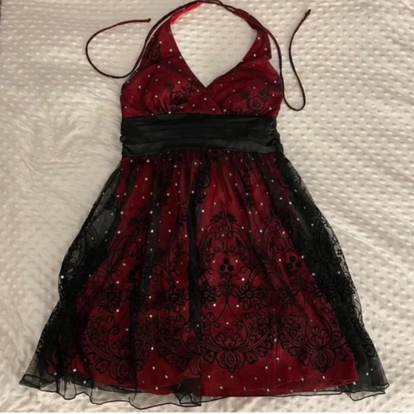Vintage y2k ruby rox red and black halter dress - Picture 1 of 4